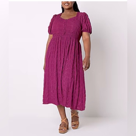 FRYE & CO. Eyelet Puff Sleeves Midi A-Line Dress NWT - Picture 1 of 10
